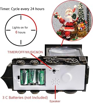 Christmas Musical Snow Globe Lantern Battery Operated with 6 Hour Timer, Santa Lighted Snow Globe Train Spinning Water Swirling Glitter Christmas Decoration Gifts(10.6 x 4.3 x 8.3 Inches)