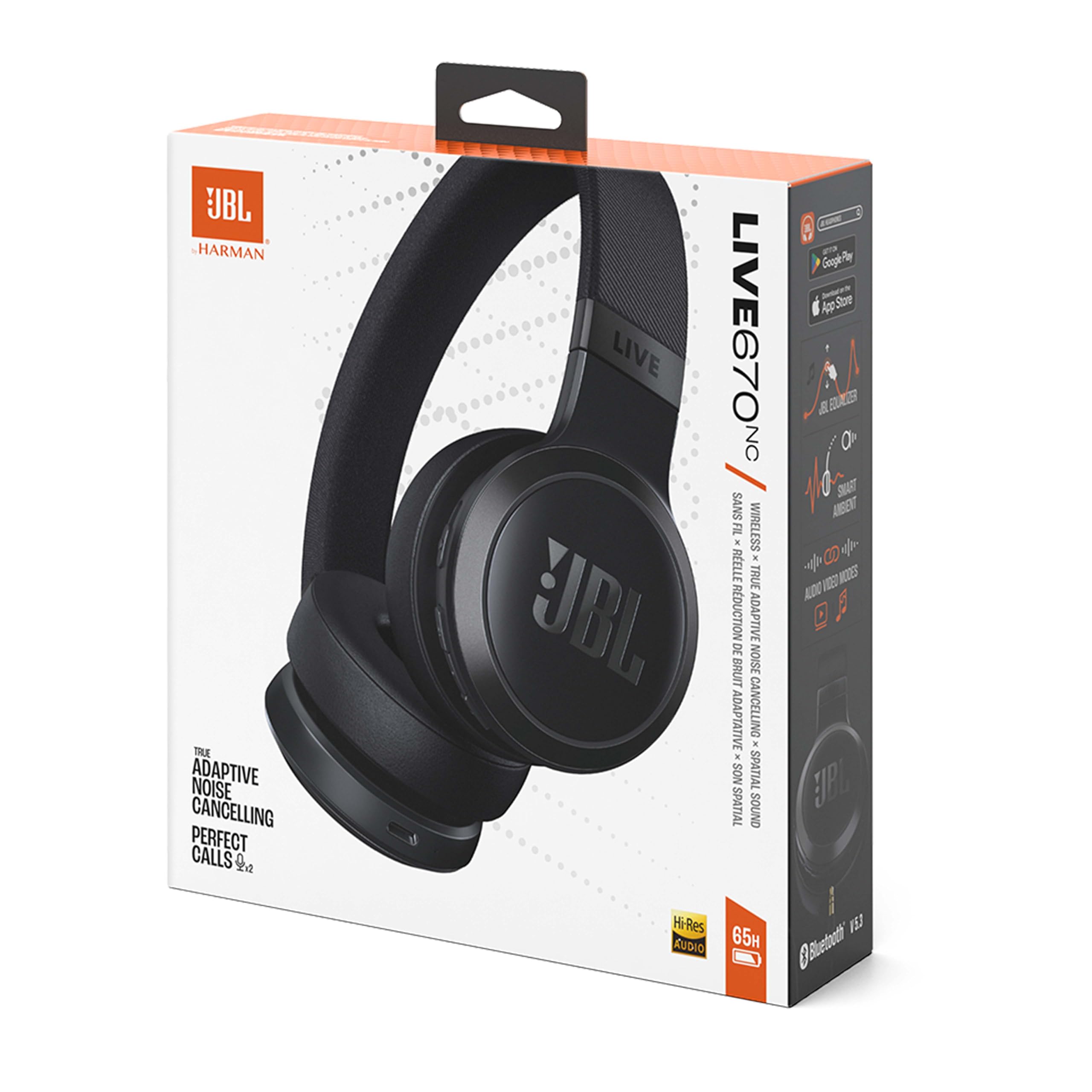 JBL Live 670 NC – Bluetooth On-Ear-Kopfhörer mit adaptivem Noise-Cancelling – Kabellose Ohrhörer mit JBL Signature Sound und Sprachassistent – Langer Musikgenuss für bis zu 65 Stunden – In Schwarz