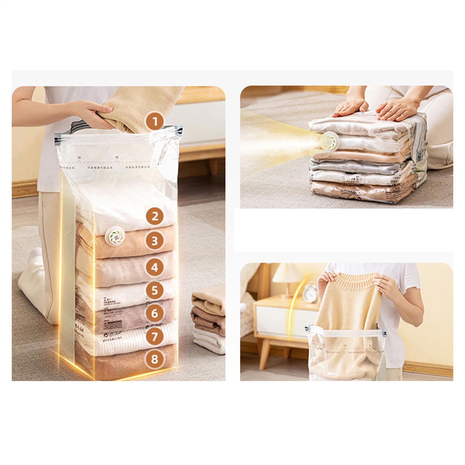 Paquete de 6 bolsas de almacenamiento al vacío sin bomba, bolsas selladoras al vacío reutilizables que ahorran espacio para ropa, mantas, almohadas, de almacenamiento de compresión enrollable