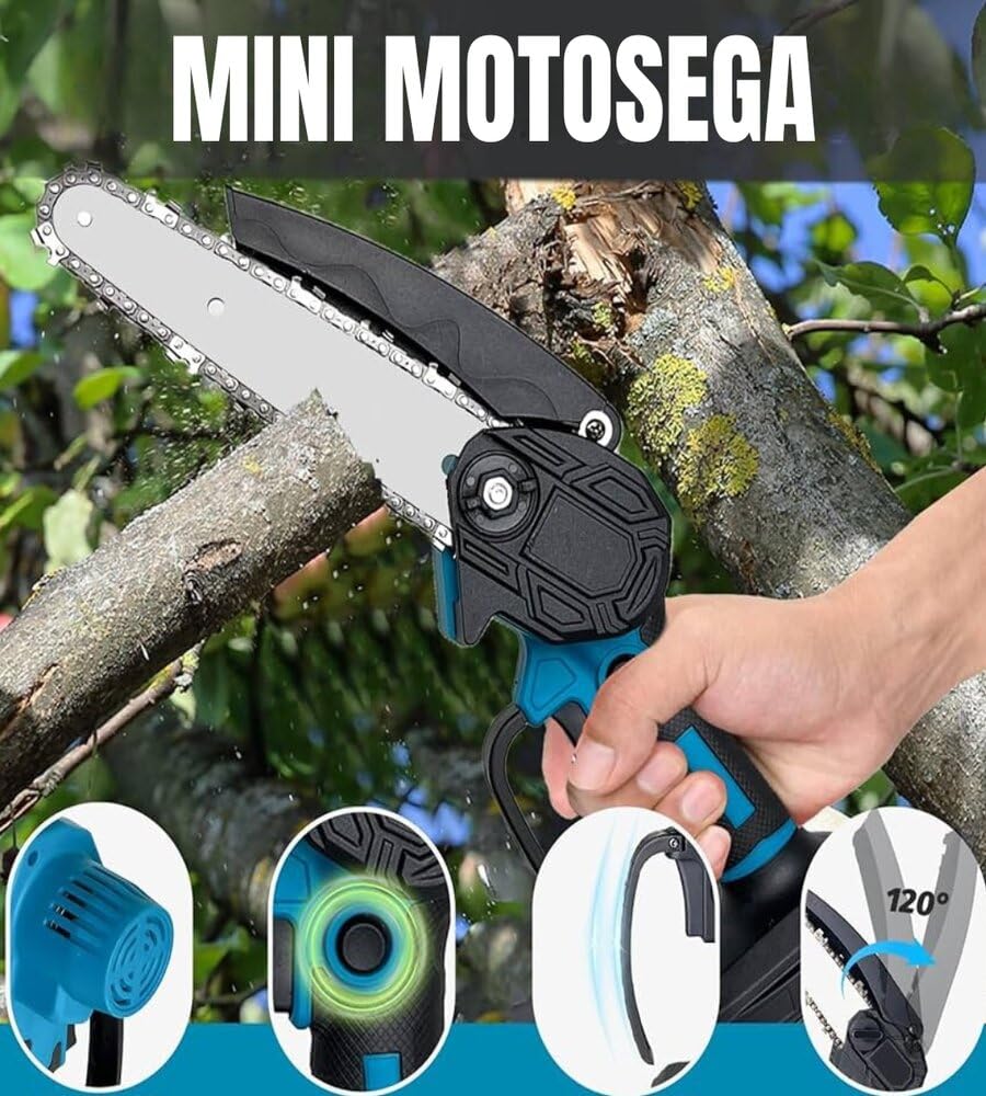 A.M.C. Motosega a Batteria per Potatura con 8000mAh Batterie, 8 Pollici Sega per Potatura con Pompetta Olio, Motosega Elettrica a Batteria per il Taglio del Legno Giardini