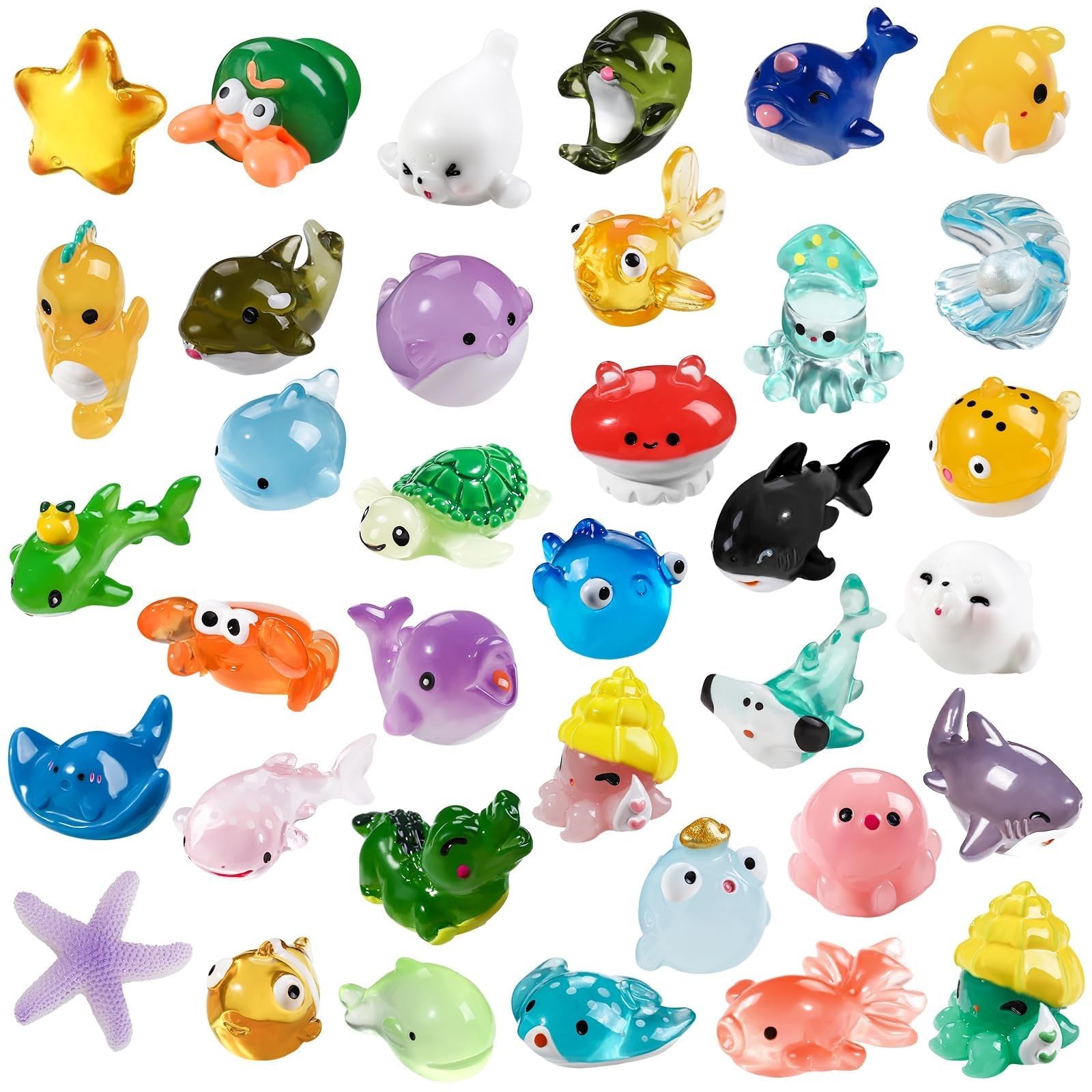 THE WHITE SHOP 36 Pcs Mini Ocean Animal Figurines, Tiny Sea Creature Resin Models for Aquarium Decor, Fish Tank Ornaments, DIY Fairy Garden Miniatures, Dollhouse Accessories Marine Decorations