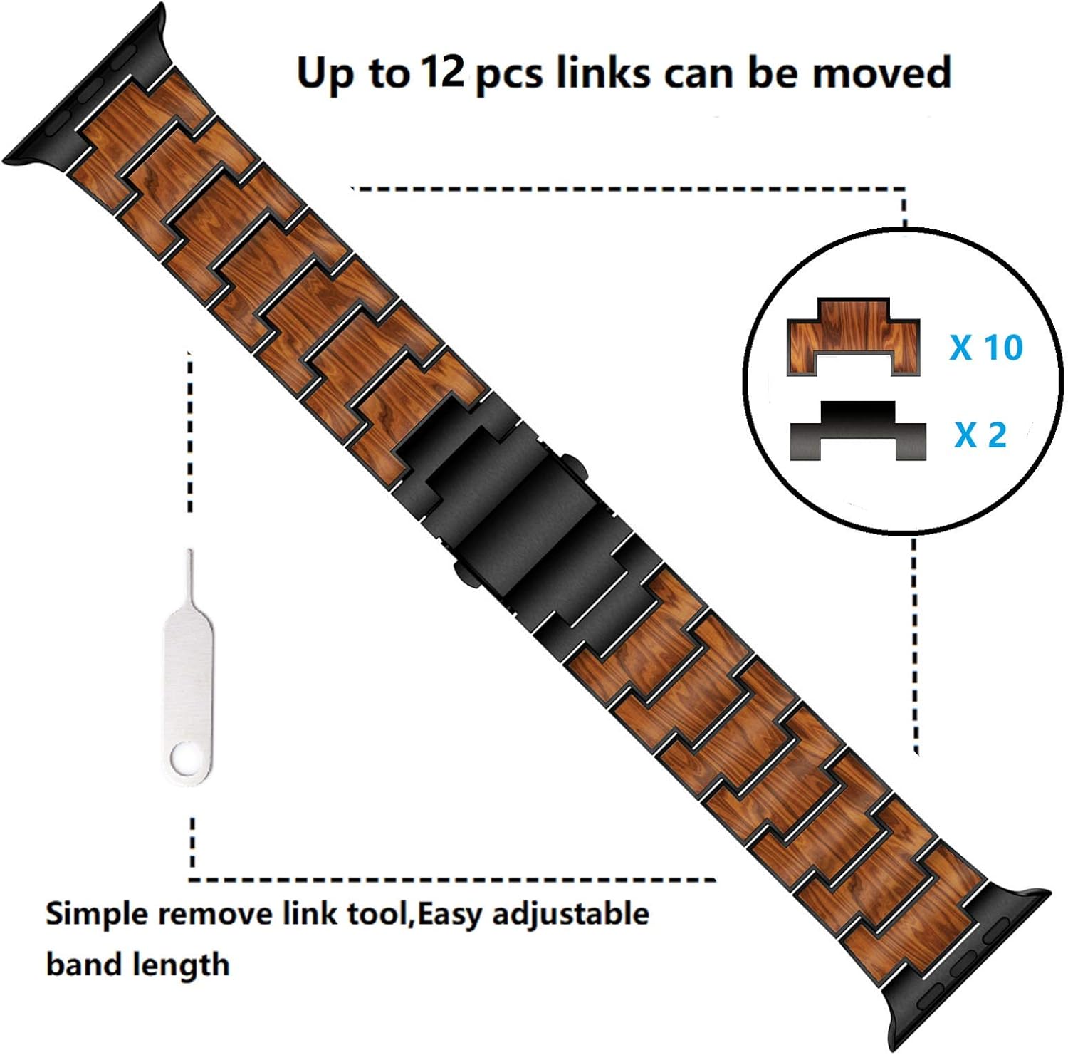 Best Cyber Monday 🔥 AWMES Compatible for Apple Watch Band 42mm 44mm, Natural Wood Red Sandalwood Stainless Steel Metal Strap Replacement Band for iWatch Bands Compatible for Apple Watch Series 6/5/4/3/2/1 (Black)