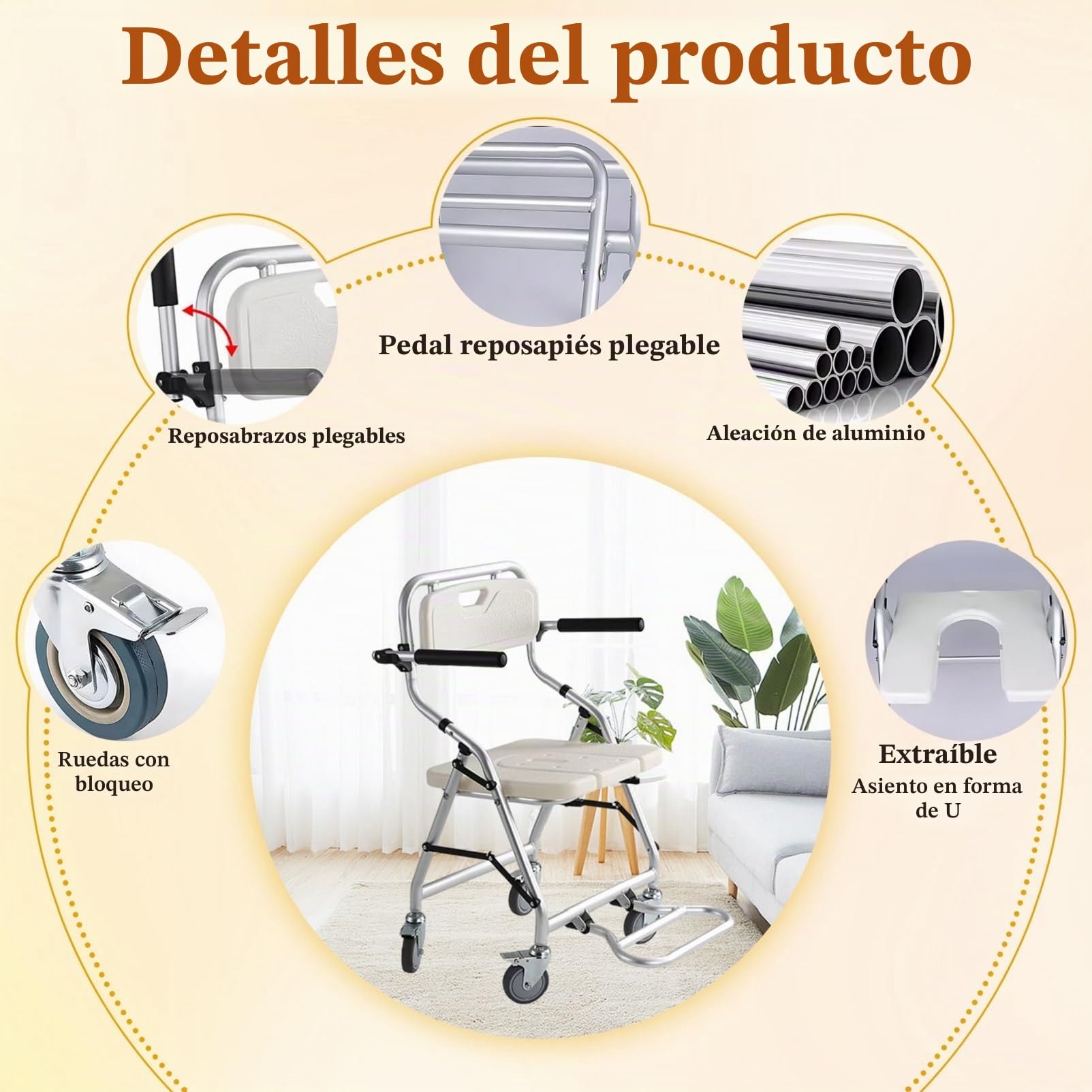 Silla para Ducha para Personas Mayores, 3 en 1 Silla de Ducha con Ruedas Plegable, Sillas con Ruedas para Ducha/Móvil/Inodoro con Frenos, Carga 120kg