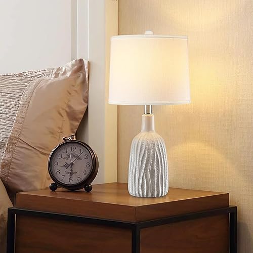 Miniatura 3 de 22.4" White Ceramic Table Lamps for Bedroom, Modern Living Room End Table Lamps Set of 2, White Shade Bedside Lamps for Night Stand with 3-Color