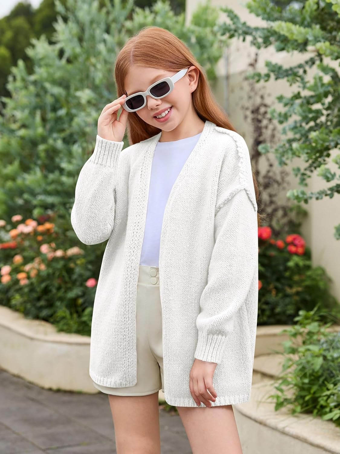 Haloumoning Girls Oversized Cardigan Sweaters Kids Fashion Open Front Long Sleeve Knit Sweater 5-14 Years - Image 3