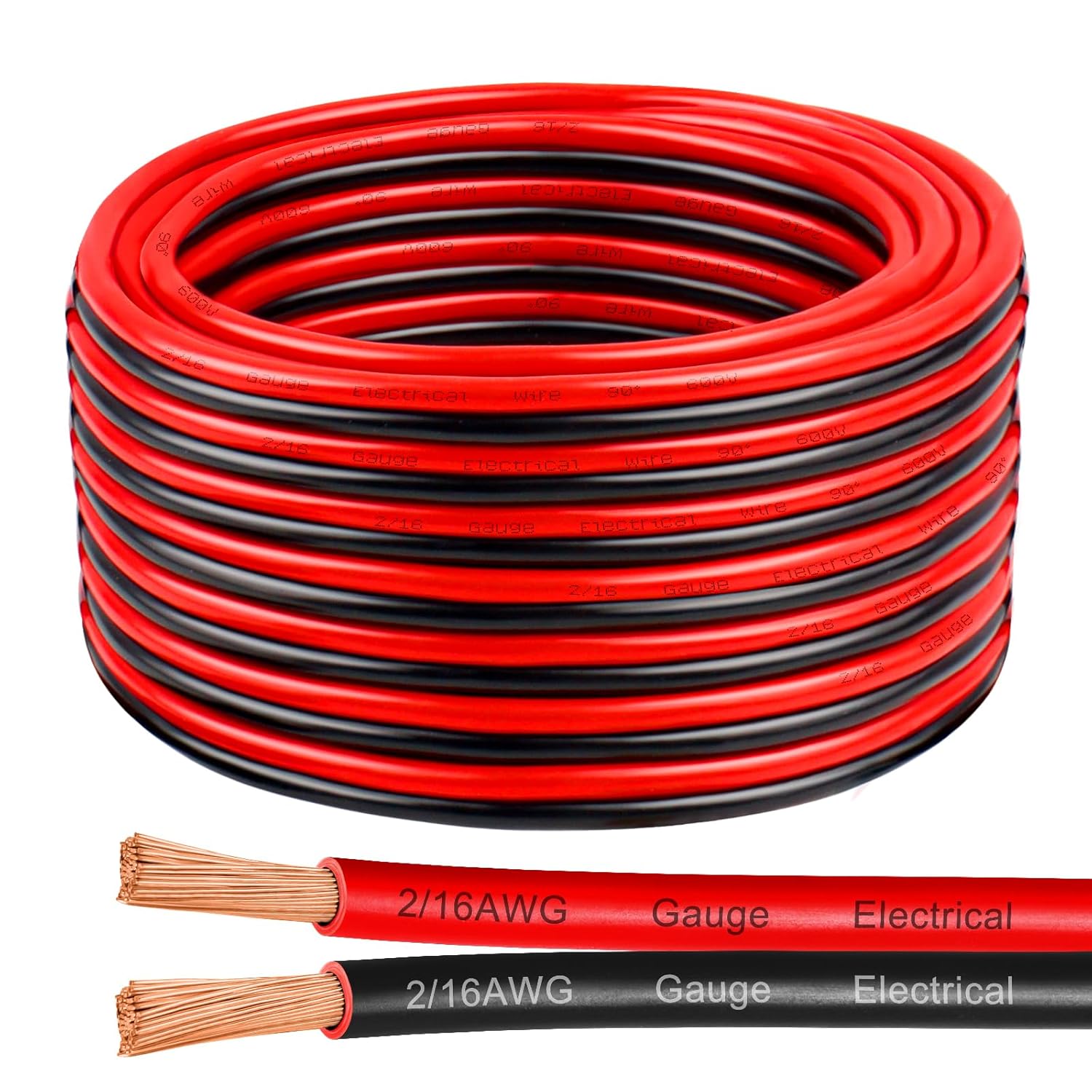 16 Gauge Wire 100 Feet, 16/2 AWG Pure Copper Wire, 8AWG 2 Conductors Red Black Oxygen Free Stranded Low Voltage Wire for Solar Panel, Automotive, Audio Auto, LED Lighting(16 AWG 100FT) 100 FT 16AWG