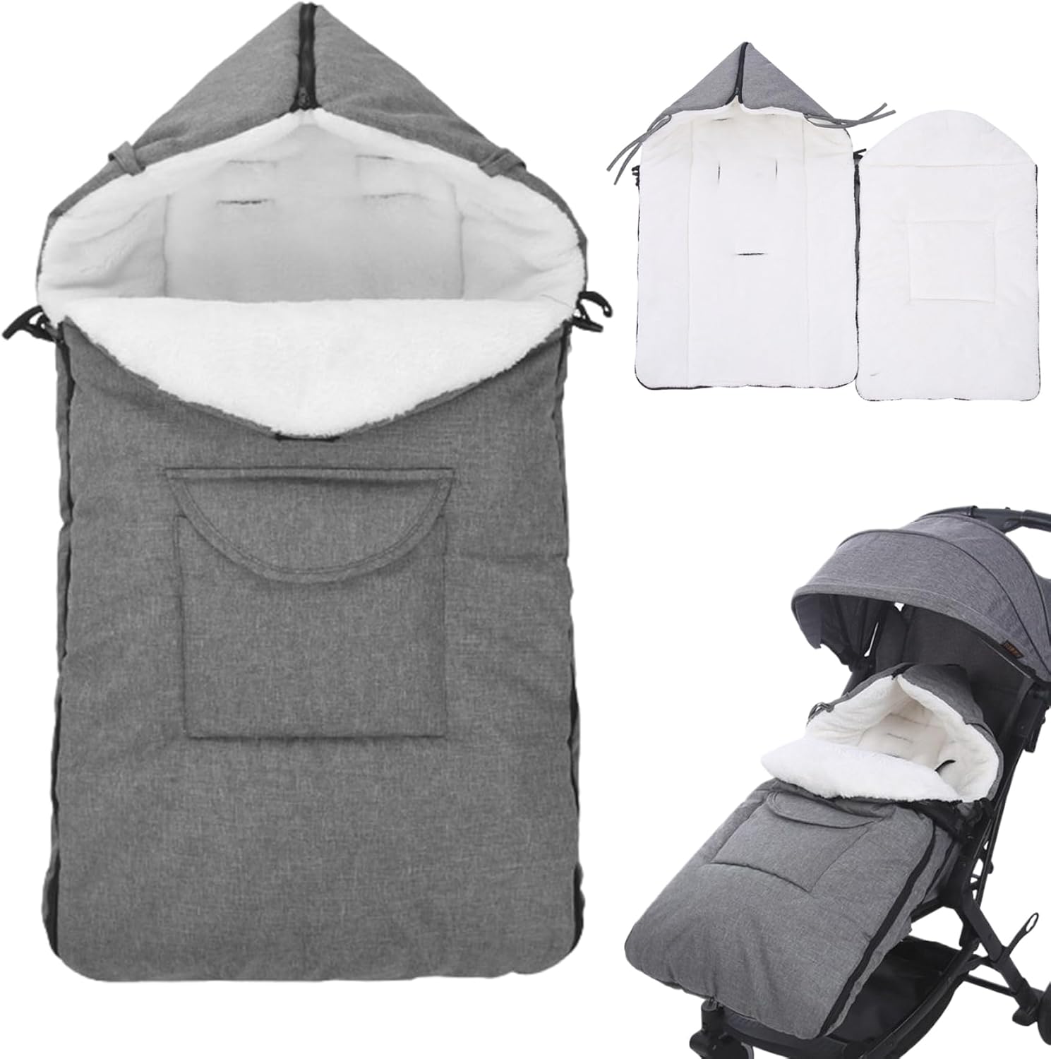 Pushchair Bunting Bag, 48x90cm Thicken Warm Stroller Footmuff with Plush Lined, Windproof Infant Car Seat Cover, Warm Stroller Sleeping Sack for Outdoor