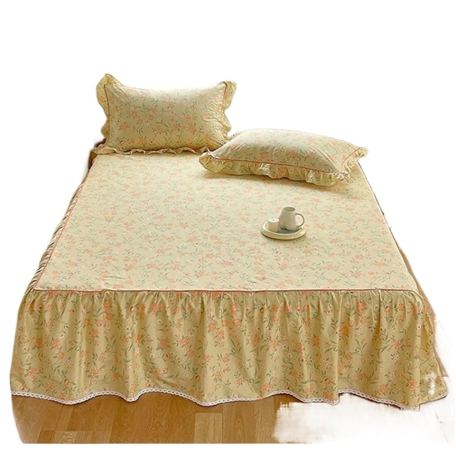 Ruffled Bedspread 1pc Floral Ruffles Bed Skirt Bedspread Soft Bedsheet With Elastic Band At Four Corner(No Pillowcase)(Khaki,Queen 152x203cm 1pc)