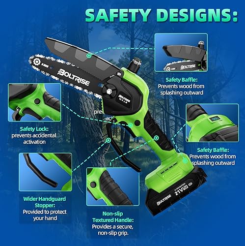 Miniatura 6 de BOLTRISE Mini motosierra, motosierra eléctrica inalámbrica sin escobillas de 6 pulgadas, 2×2.0Ah baterías y sierra de cadena motorizada portátil con