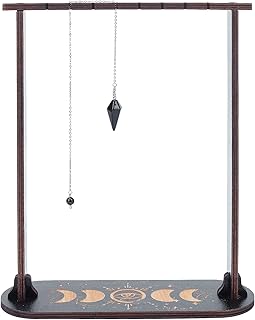 CREATCABIN Moon Phase Pendulum Display Stand Holder Wooden Crystal Display Shelf with Obsidian Crystal Black Divination Dowsing Witch Stuff for Stones Crystal Rocks Necklace Decor 11.81x3.15x0.98 Inch