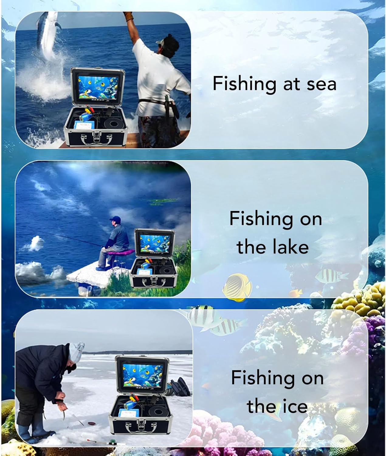 Underwater Fishing Camera Kit, 5MP 1080P HD 7 Inch LCD Monitor Portable Fish Finder Water Proof Fishing Camera with 98.4ft Cable 8 LEDs Light for Ice Fishing Boat Fishing Kayak