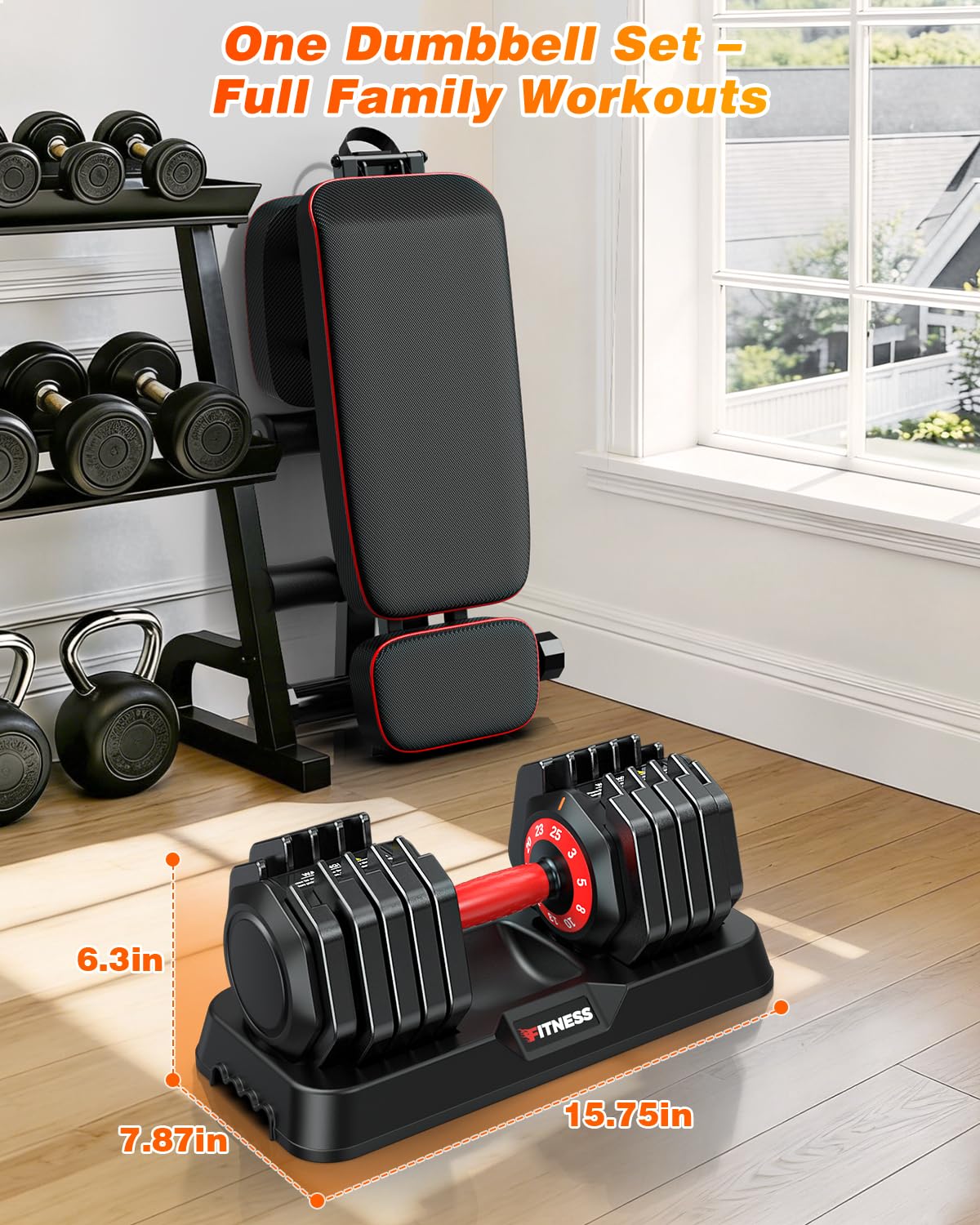 Adjustable Dumbbell Set for Home Gym Strength Training | 25 to 90 lbs, one-hand adjustable, non-slip knurled grip, compact storage, ideal for full-body strength training
