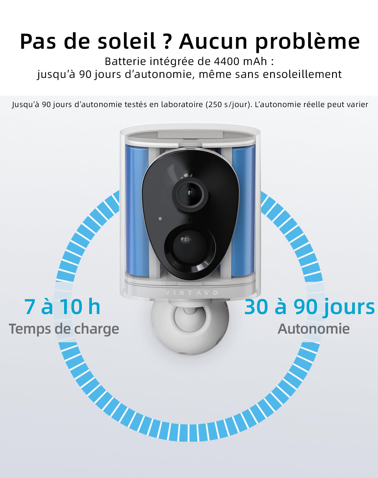 VIRTAVO 2K Camera Surveillance WiFi Extérieure sans Fil Batterie, Vision Nocturne Couleur Starlight, PIR Détection Mouvement, Étanche, Audio Bidirectionnel, VF1