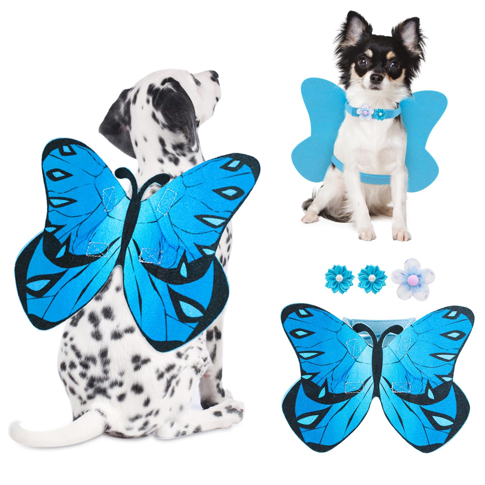 Butterfly Dog Wings Halloween Costume for Small Medium Large Dogs 3PCS Flowers, Pet Costumes Fairy Wings for Christmas Cosplay Puppy Clothes Parade