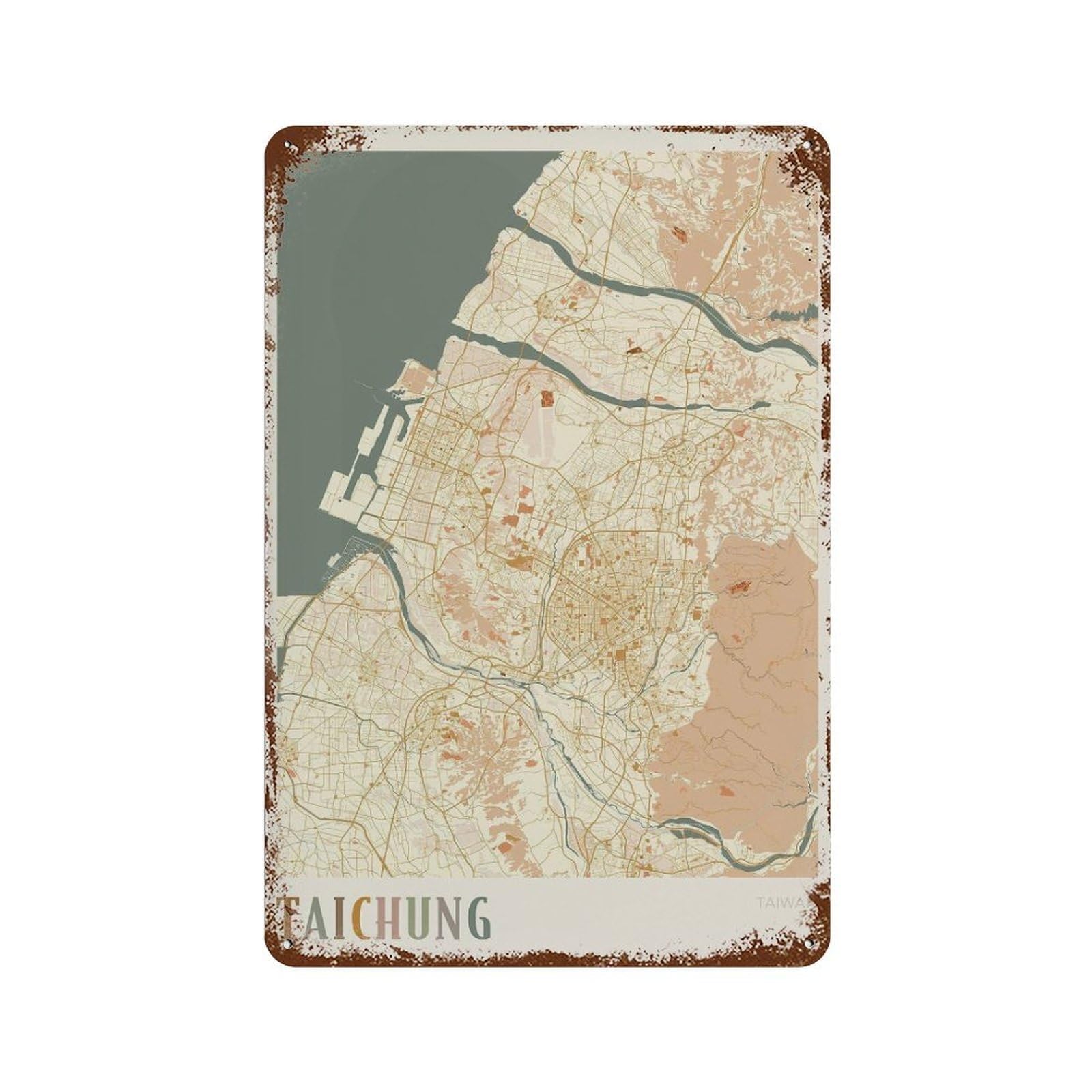 xiaoxiaoshen Taichung Map Taiwan Travel Gift Boho Wall Decor Art Metal Tin Poster Modern Home Decor Art Home Bar Shop Decorations Vintage Sign 30x20cm