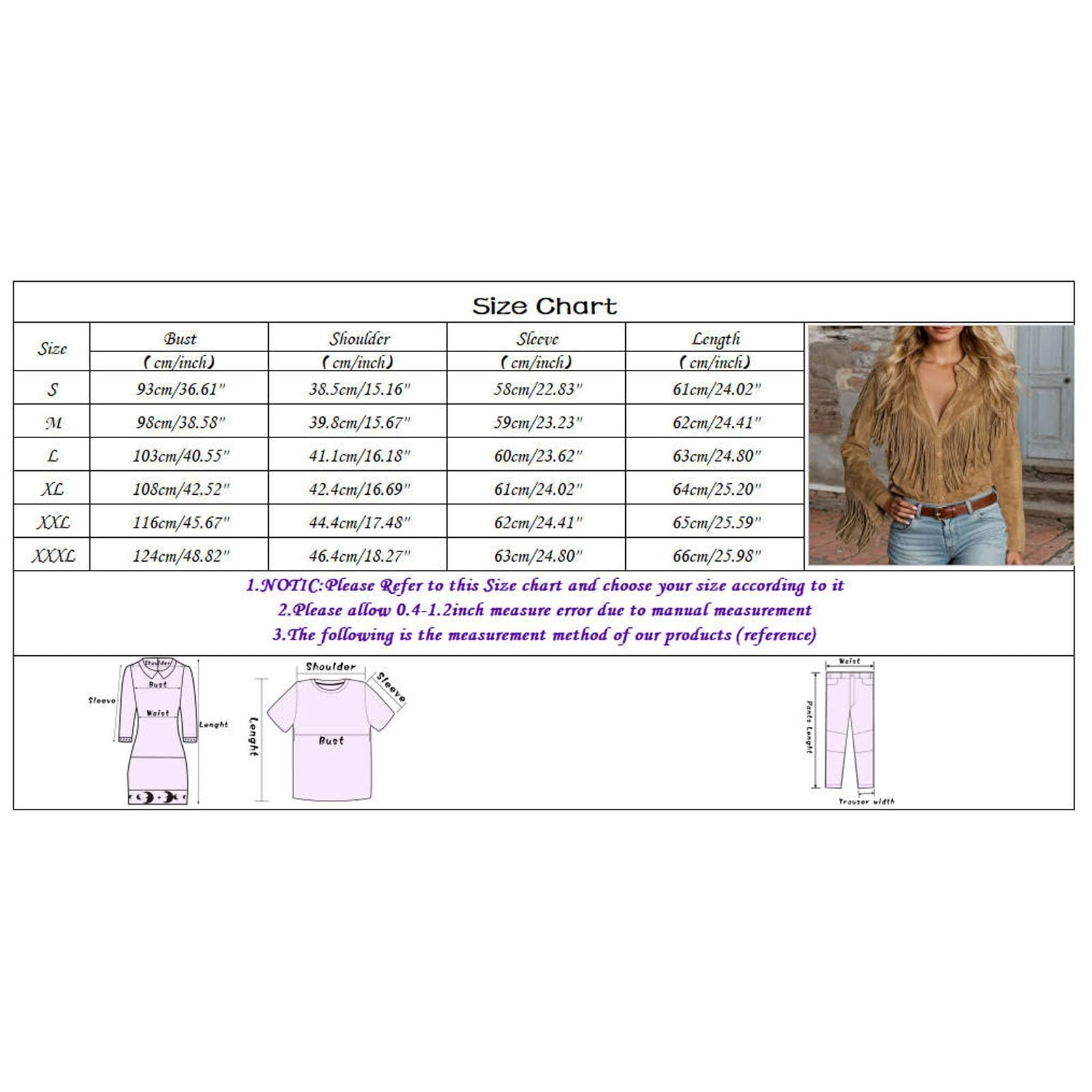 Blusa occidental para mujer con flecos, manga larga, botones hacia abajo, discoteca, vaquera, bohemio, occidental, camisetas de manga larga, sexy, para festival, informal, túnica