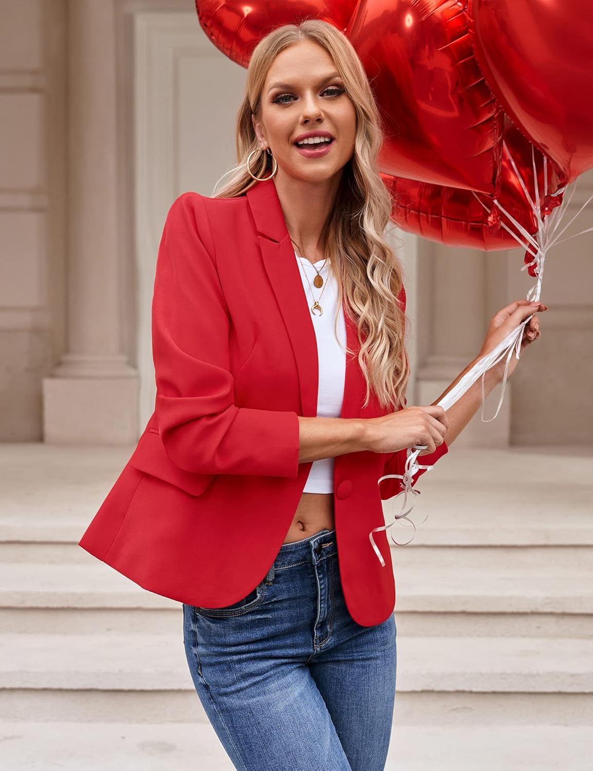 LookbookStore Womens Notched Lapel Pockets Button Work Office Blazer Jacket Suit - Image 5