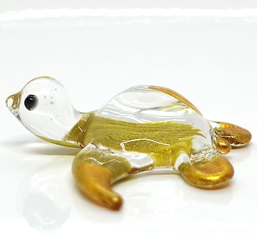 Miniatura 4 de Figuras pequeñas en miniatura de tortuga, mar, animales, vidrio soplado a mano, regalo coleccionable, decoración del hogar (oro transparente)