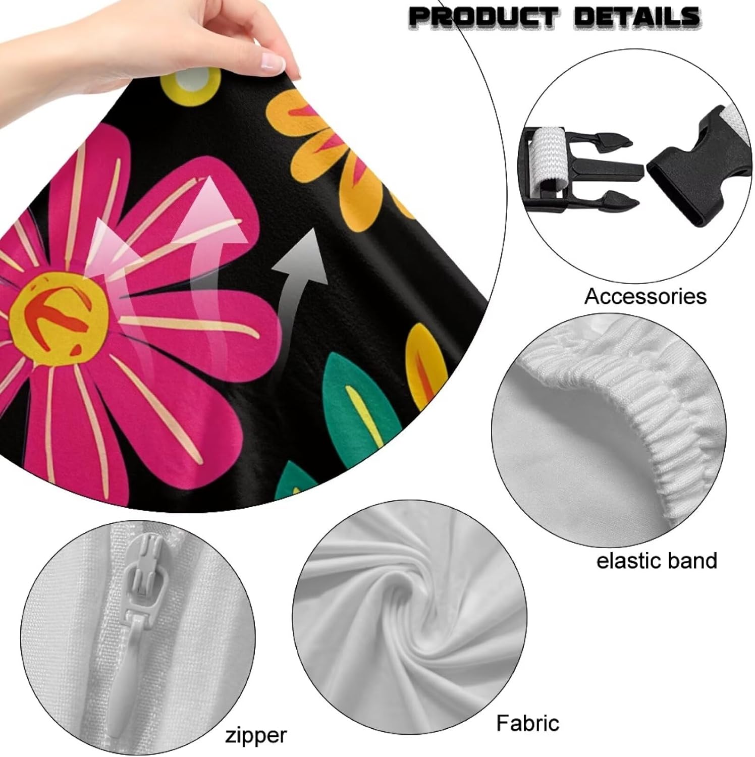 Tropical Flower Gaming Chair Cover 4-Piece Set, Universal Stretch Fit for Reclining Racing Chairs, Breathable Fabric Protector for Vibrant Home Office, Game Room, or Summer Decor