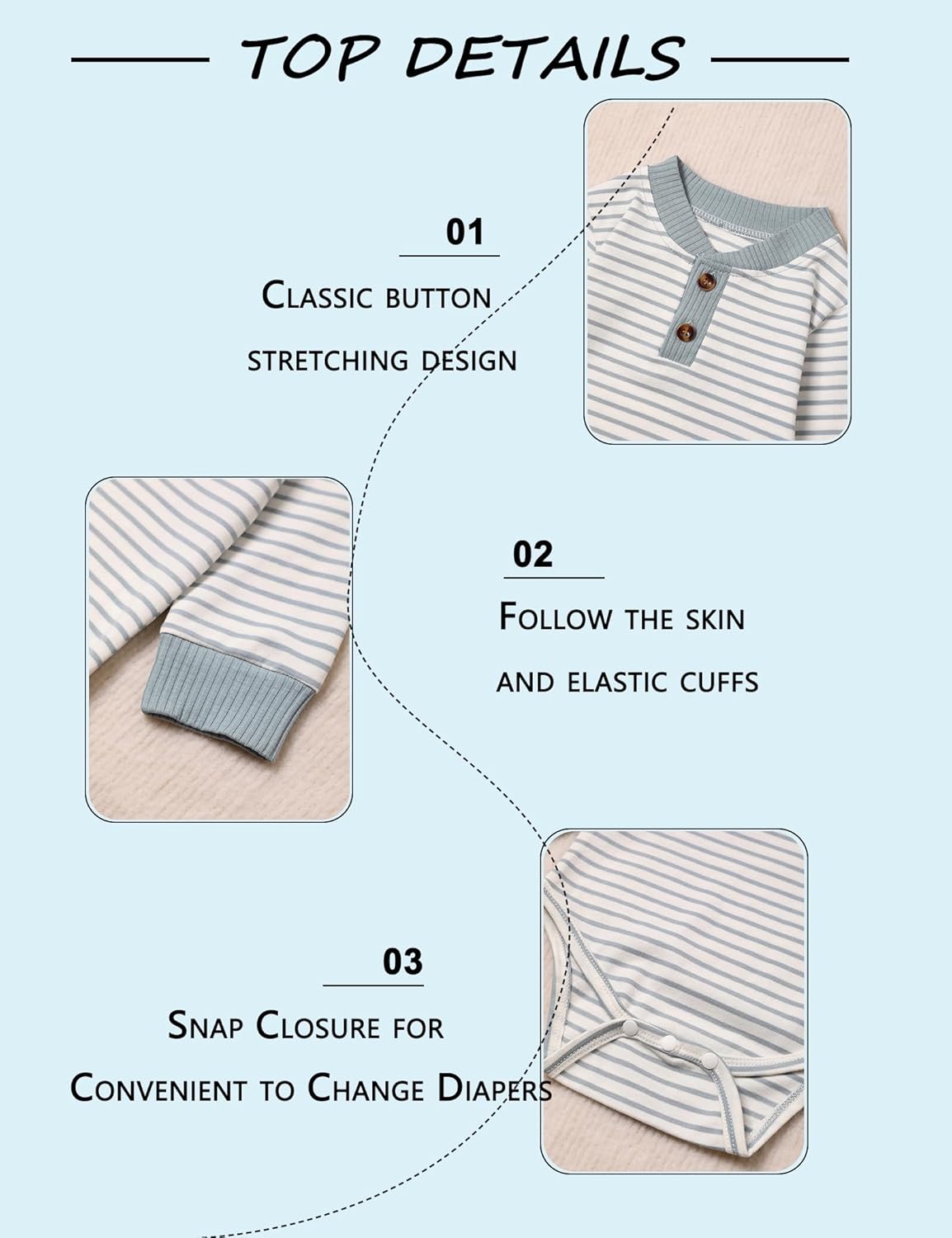 Baby Boy Outfits Stripe Print Romper Top and Baby Overalls with Hat Baby Boy Clothes Fall Winter - Image 5