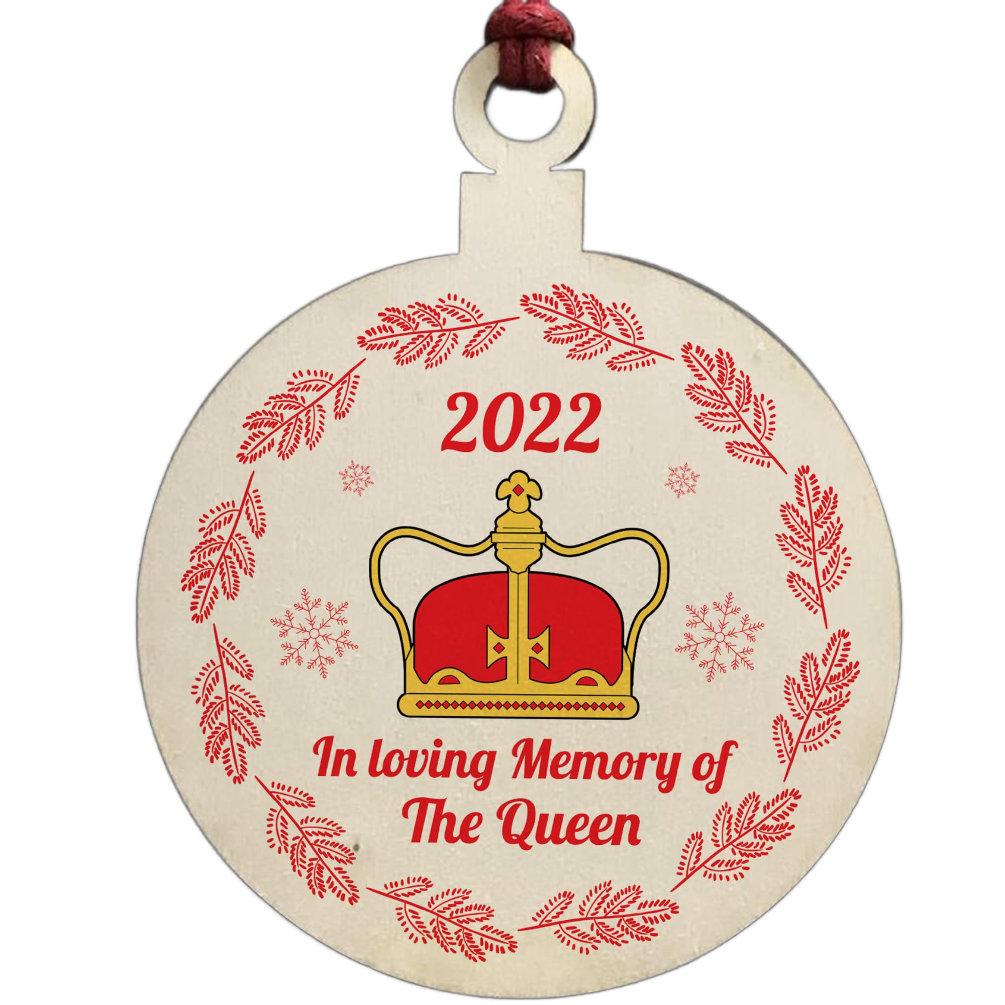 Red Ocean In Memory Of Queen Elizabeth ll Hanging Wooden Christmas Bauble Memorial Tree Decoration