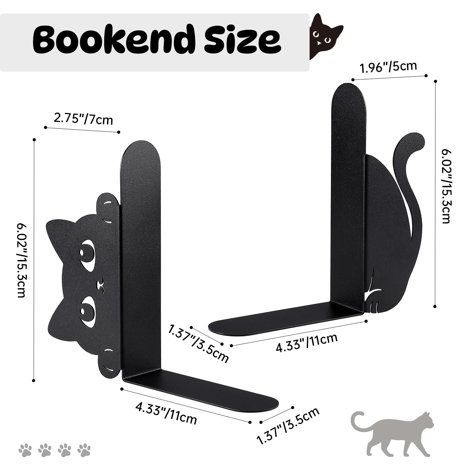 Sujetalibros de Metal con Gato Asomado Juego de 2, Sujetalibros Decorativos para Estantes, Librerías, Oficina y Escritorio, Regalo para Amantes de los Gatos y los Libros