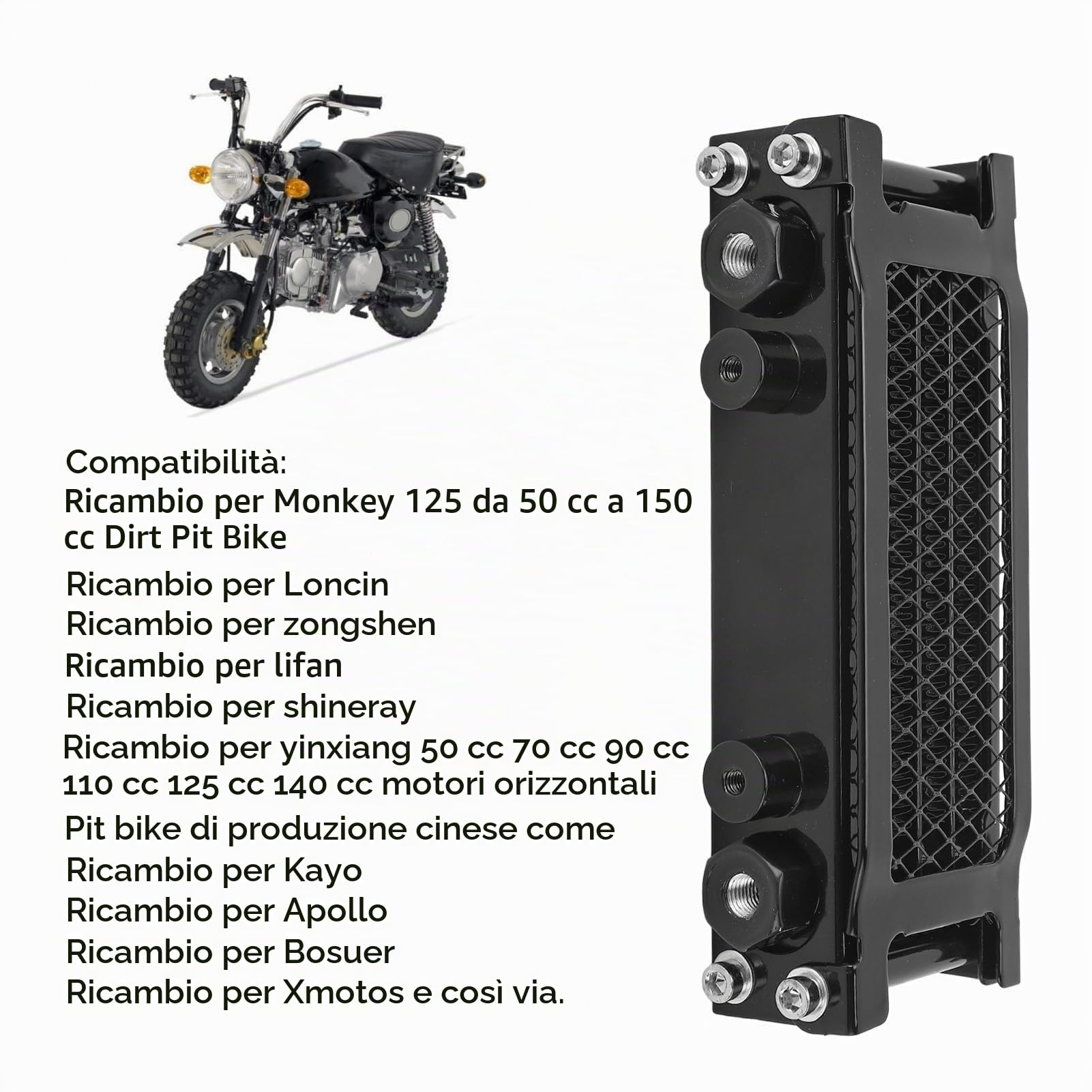 Kit Radiatore Olio Moto, Kit Radiatore Motore Ad Alta Efficienza in Alluminio a 4 File Radiatore di Raffreddamento Olio Motore per Monkey 125 50cc a 150cc Dirt Pit Bike (BLACK)