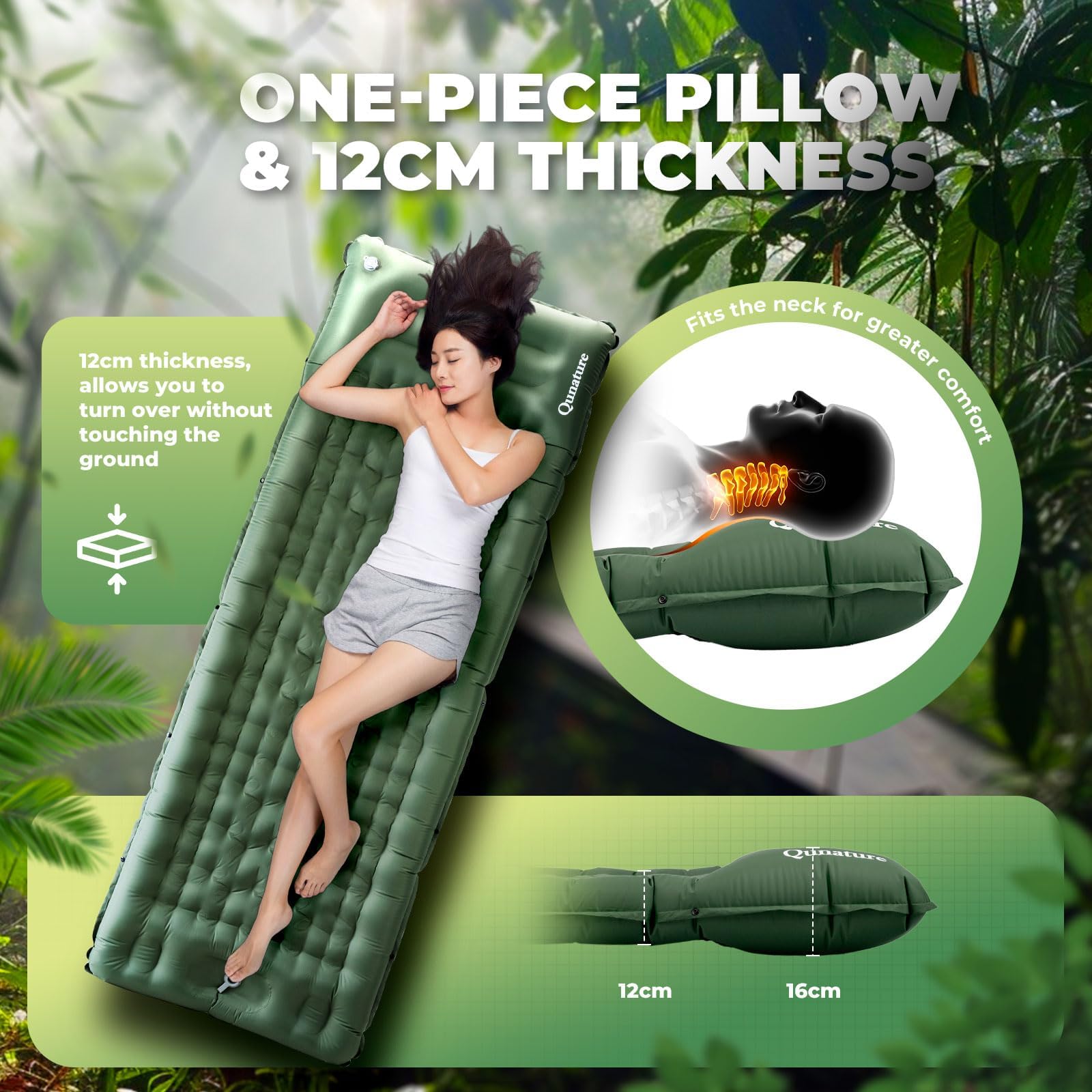 Matelas de camping pour camping en plein air, lit de camping gonflable ultra léger avec oreiller intégré, coussin d'air, sac de transport – Compact et léger équipement de camping essentiel