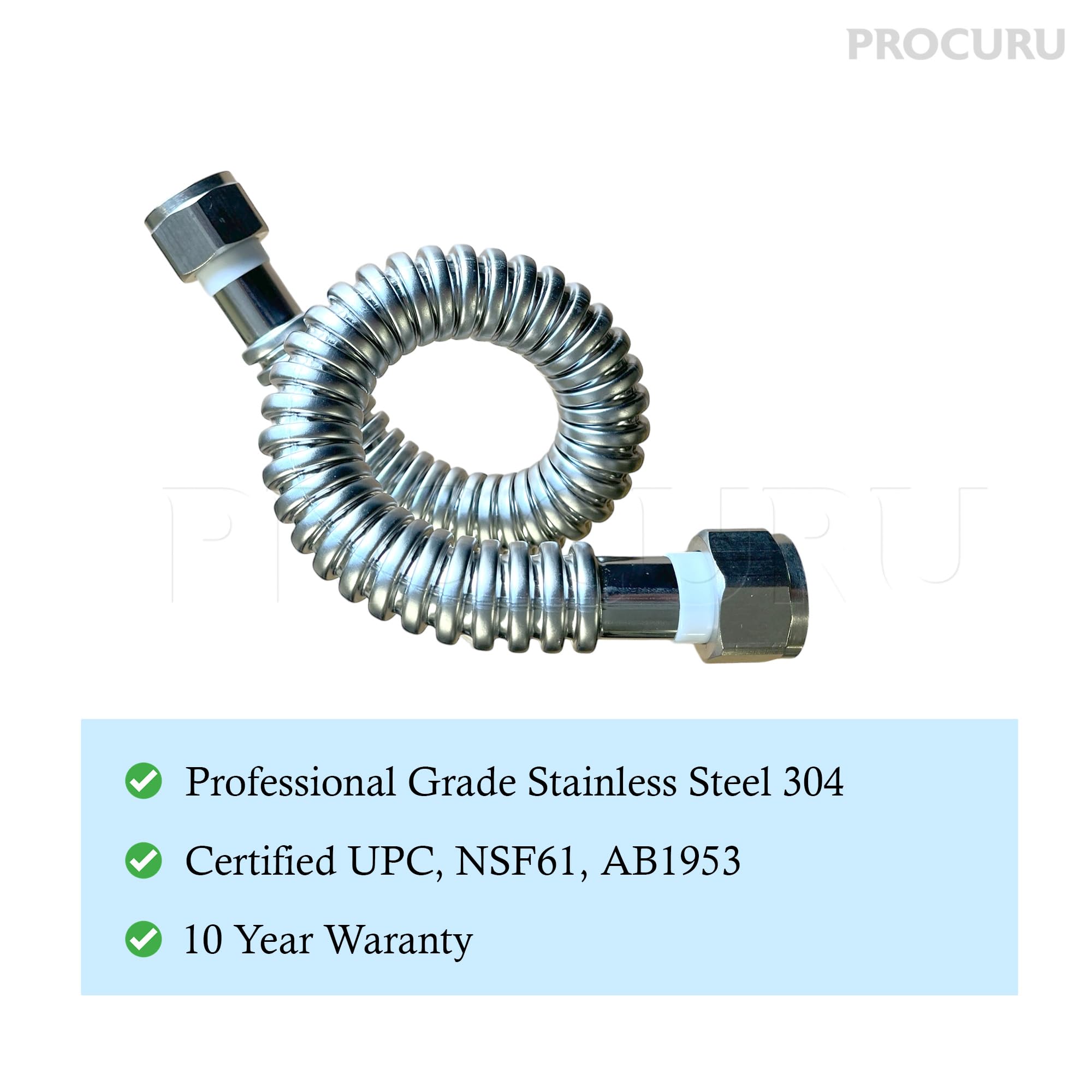 PROCURU Paquete de 2 conectores flexibles de calentador de agua de acero inoxidable de 3/4 pulgadas FIP x 18 pulgadas (1.5 pies), certificado seguro (6WAA18-2P)