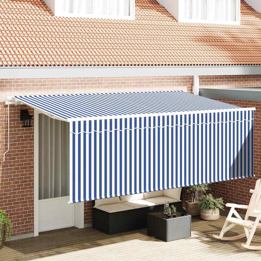 Wysuwana markiza niebiesko-biała, 400 x 200 cm, z aluminiową ramą, odporna na promieniowanie UV, ręczna obsługa, odporna na warunki atmosferyczne, idealna na balkon, taras, do ogrodu