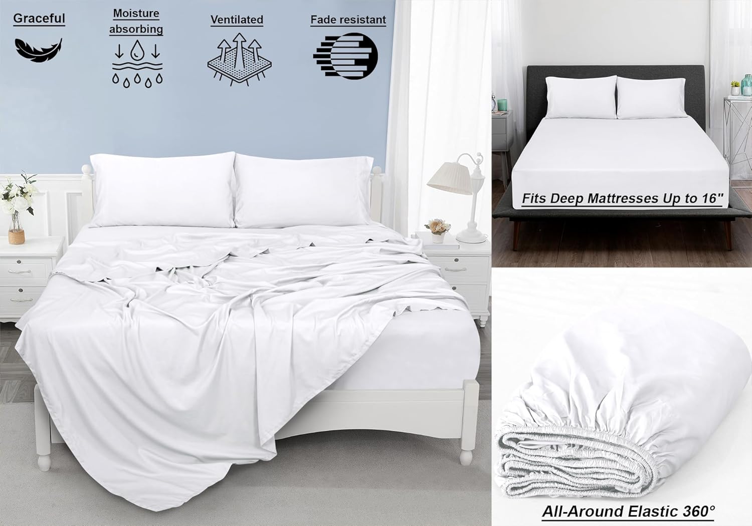 ROYALE LINENS 300 Thread Count 100% Long Staple Combed Cotton Sheet Set - 4 Piece Full Bed Sheets - 1 Fitted, 1 Flat, 2 Pillow Cases -Soft Cool & Crisp Sheet Set (Full, White) - Image 9