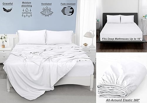 Miniatura 9 de ROYALE LINENS Juego de sábanas de percal de 300 hilos de 100 % algodón peinado de fibras largas, 3 piezas, 1 sábana bajera, 1 sábana encimera y 1