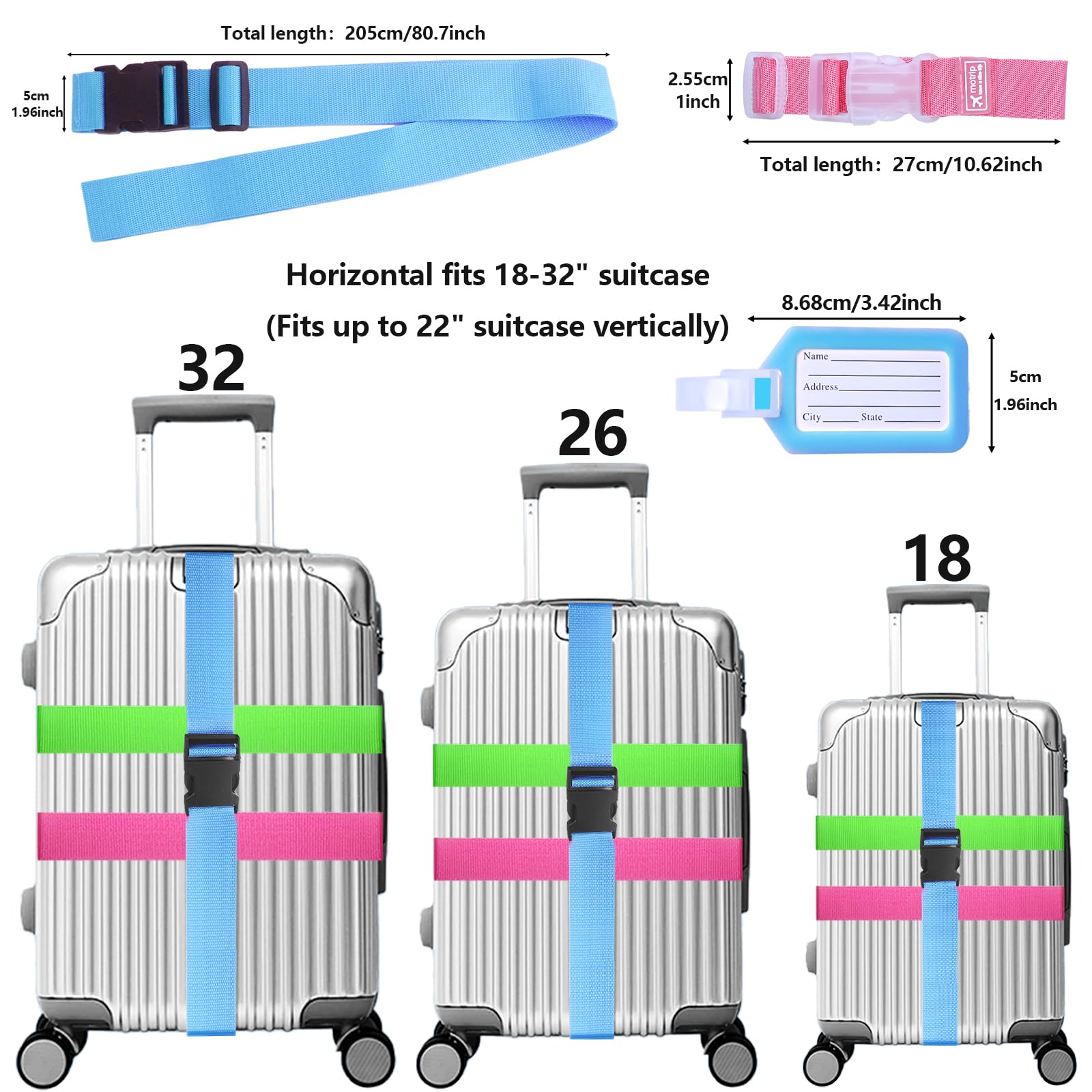 Duoleimi Koffergurte 4er Set | Verstellbar Mit Adressschild | 2 Farben