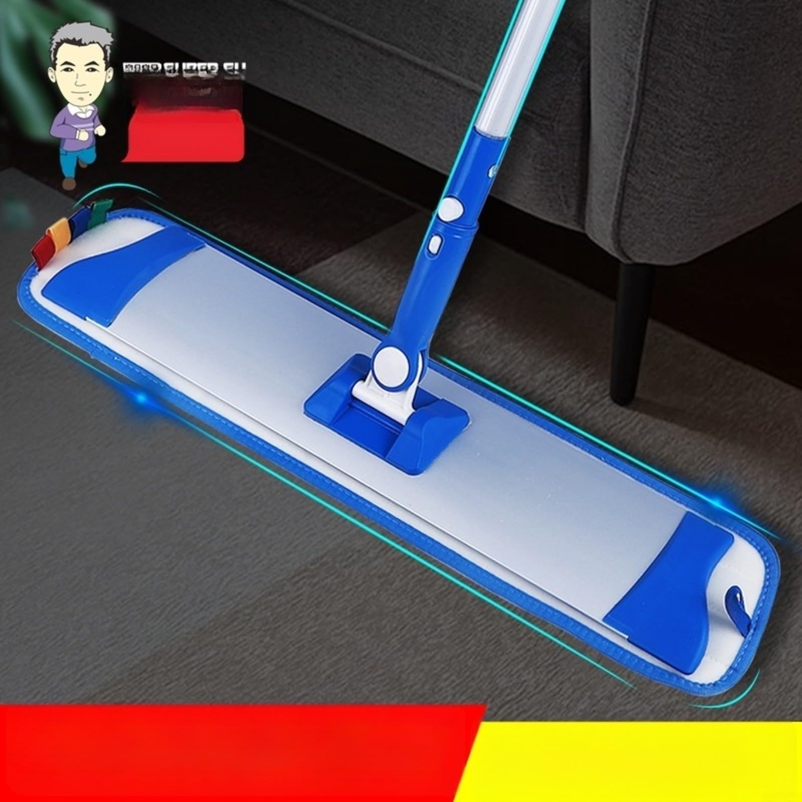 Mopa plana de aleación de aluminio con cabeza de microfibra y mango giratorio de 360 grados para limpieza de hospitales o suelos