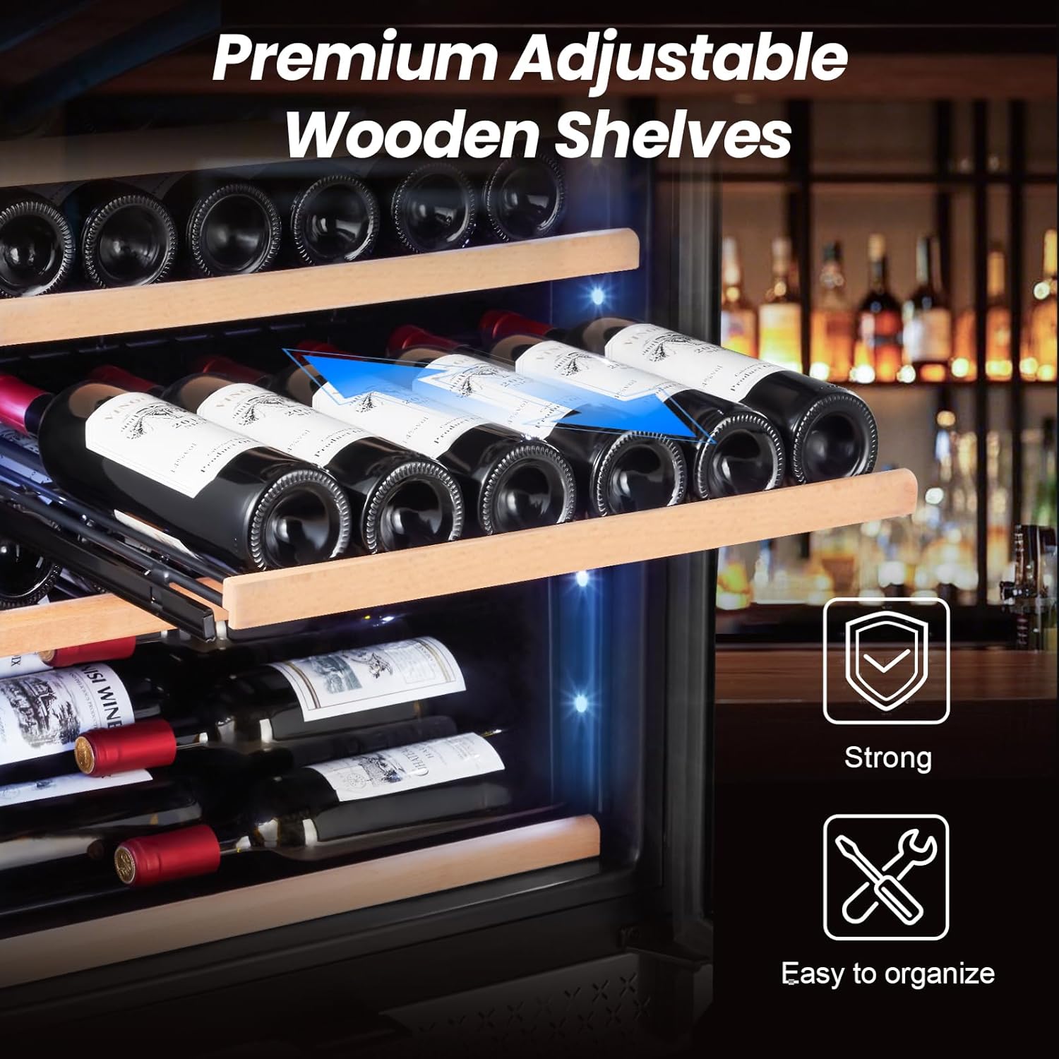 180 Bottles Wine Fridge 24 Inch Dual Zone Wine Cooler Refrigerator Freestanding Wine Refrigerator with Glass Door and Safety Lock, Large Wine Cellar for Home, Office, Kitchen - Image 5