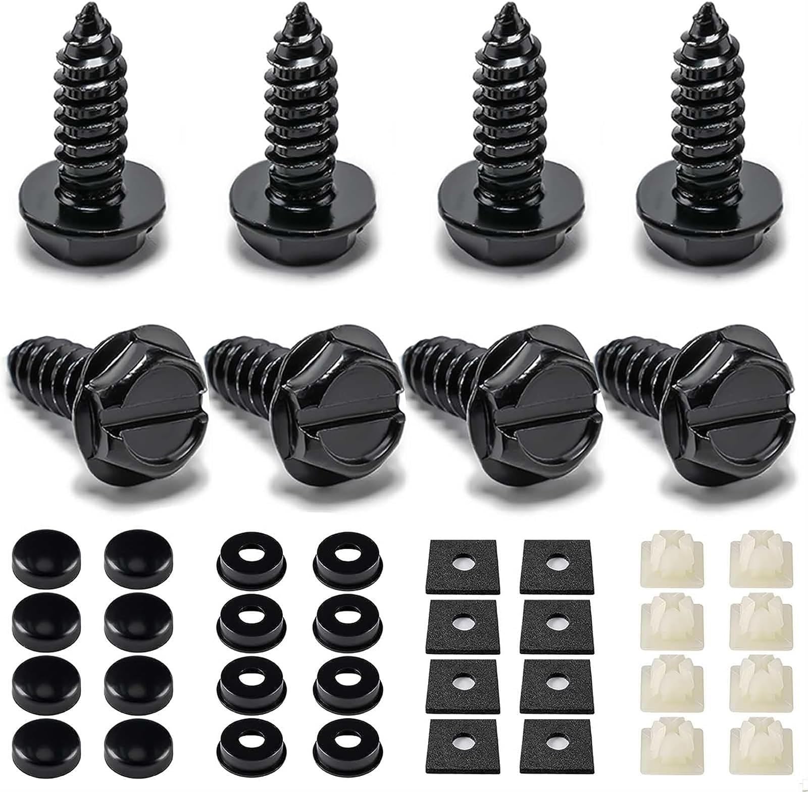THE WHITE SHOP 8 Sets License Plate Screw Kit, Stainless Non Theft License Plate Screws, Non-Rattle & Rust-Proof License Plate Bolts for Securing License Plates Frames or Covers on Cars, Trucks