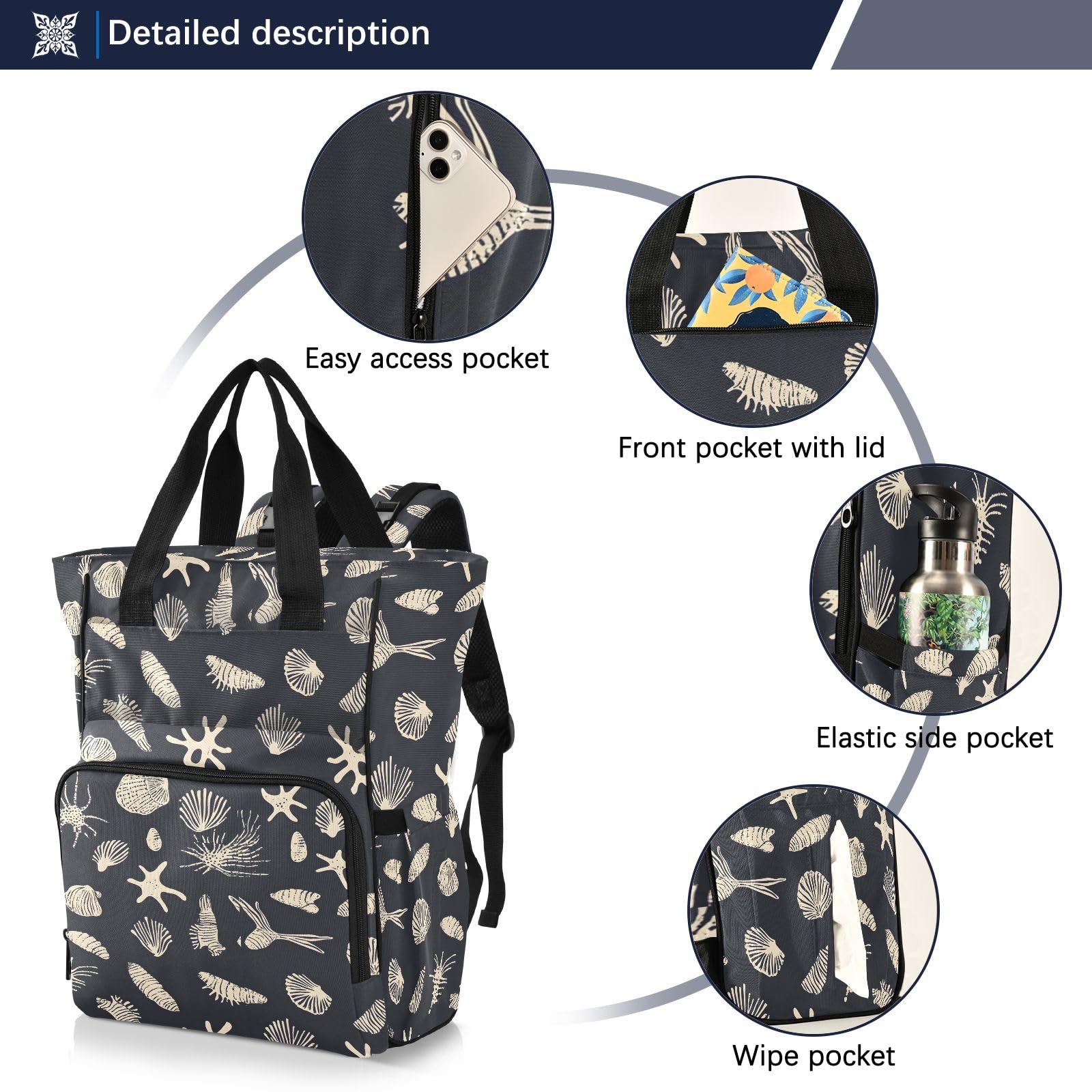Mnsruu Black Ocean Color Art Baby Diaper Bag Zaino Grande Borsa Impermeabile Viaggio Pannolino Borse per Mamme e Papà