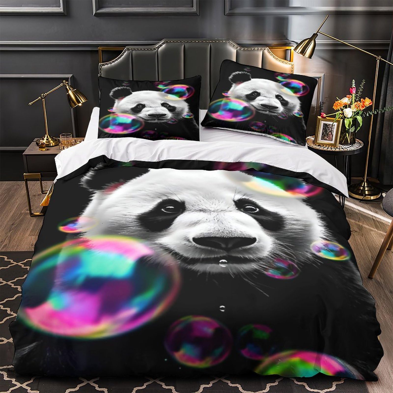 Housse de couette panda 140x200 en microfibre pour lit enfant single