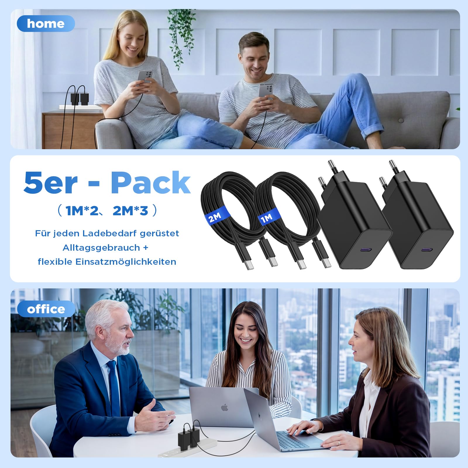 Cargador rápido USB C de 45 W y cable de carga rápida para Samsung Galaxy S26 S25 S24 S23 S22 S21 Ultra A57 A56 A55 A54 A53 A52 A34 A33 A17 A16, tableta, cargador rápido con cable de carga, 1 m x 2 m