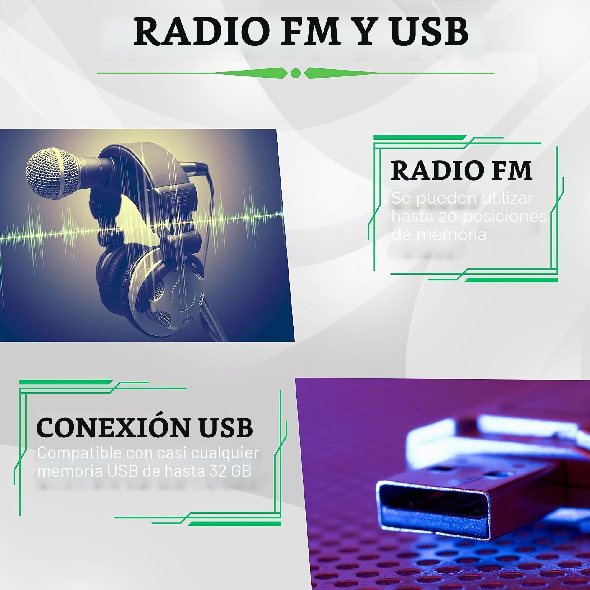 Boombox portátil | CD/CD-R | USB | Reproductor de Radio FM | Entrada AUX | Conector para Auriculares | Radio Infantil | Sistema estéreo | Sistema Compacto (Golo Green)