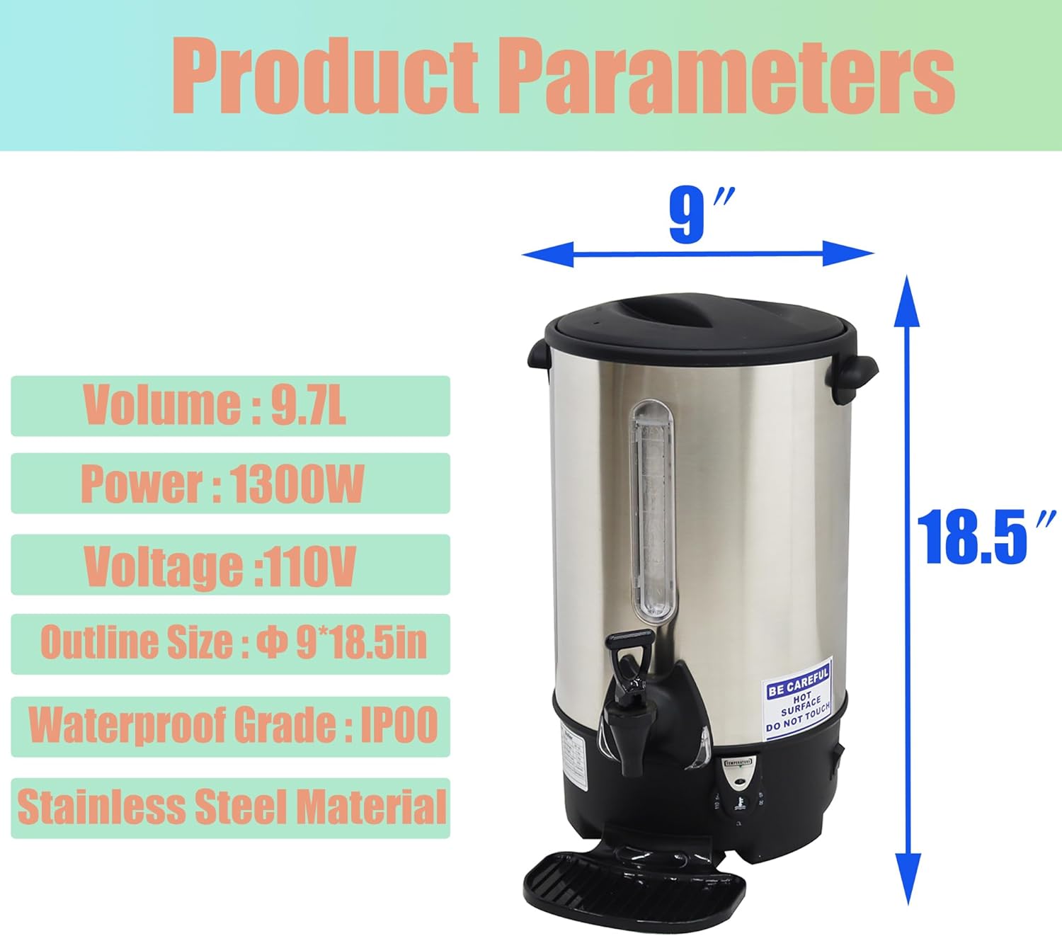 Stainless Steel 9.7L Hot Coffee Kettle Boil Dispenser for Coffee, Tea, and Beverages - Water Boiler Barrel Heat Warmer for Home or Commercial Use