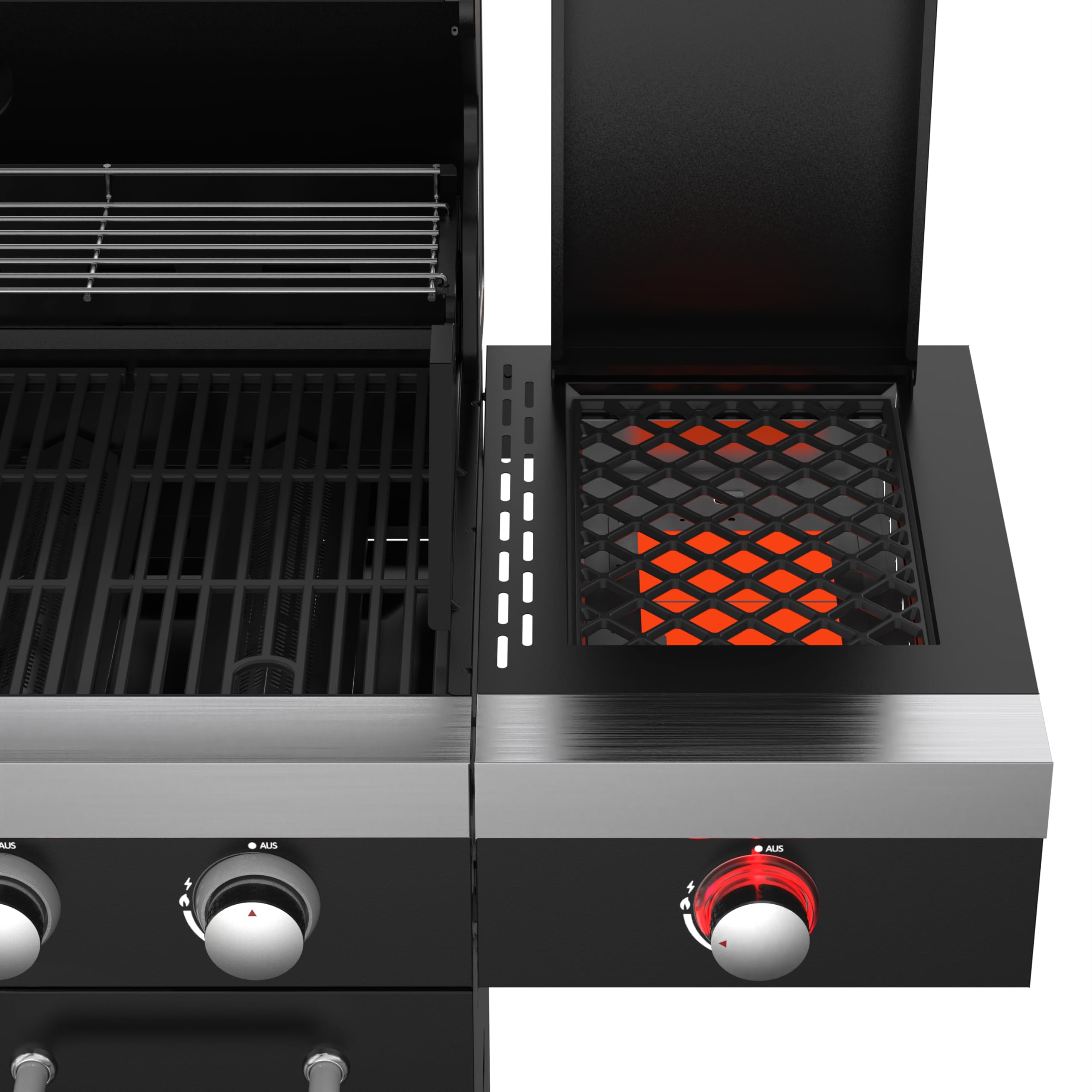 El Fuego Grill gazowy "KINGSTON" | 4 + 1 palnik | palnik na podczerwień | w zestawie 2 palniki o wysokiej wydajności | oświetlenie LED | z okienkiem | z stali nierdzewnej | z pokrywą