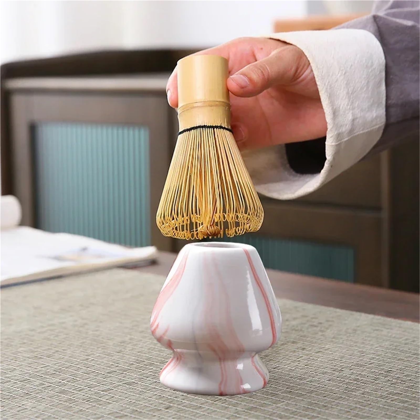 Juego de 3 piezas de matcha, cucharas de té de seguridad, herramientas for mezclar té en interiores, accesorios, juegos de utensilios de cocina Juego de Té Matcha(Black pink)