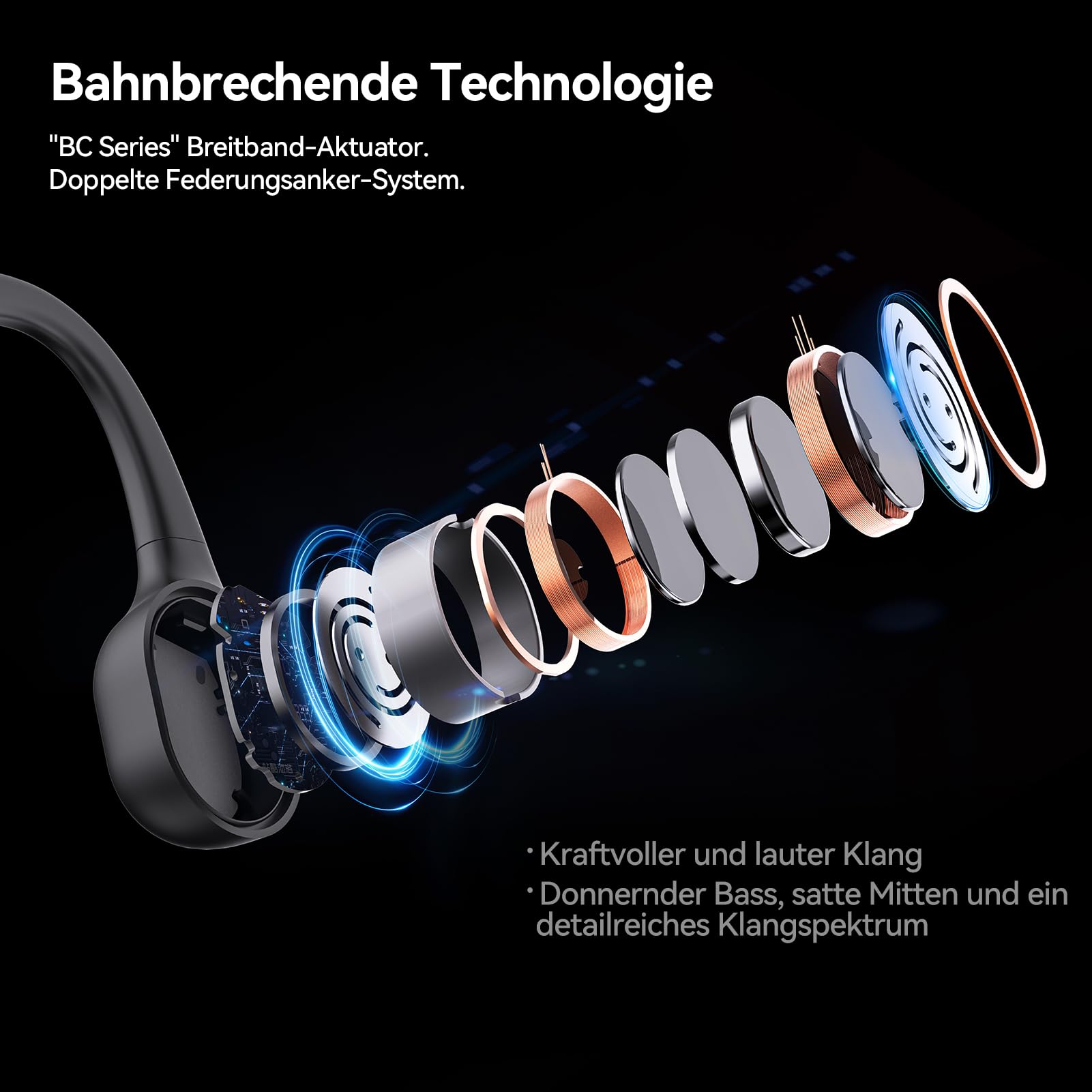 mojawa Run Plus Knochenschall-Kopfhörer, Open-Ear, Bluetooth 5.2, 32 GB MP3, IP68 Wasserdicht, ENC-Mikrofon, für Schwimmen, Laufen, Radfahren, Wandern, Surfen, Fitness und den Alltag – Schwarz