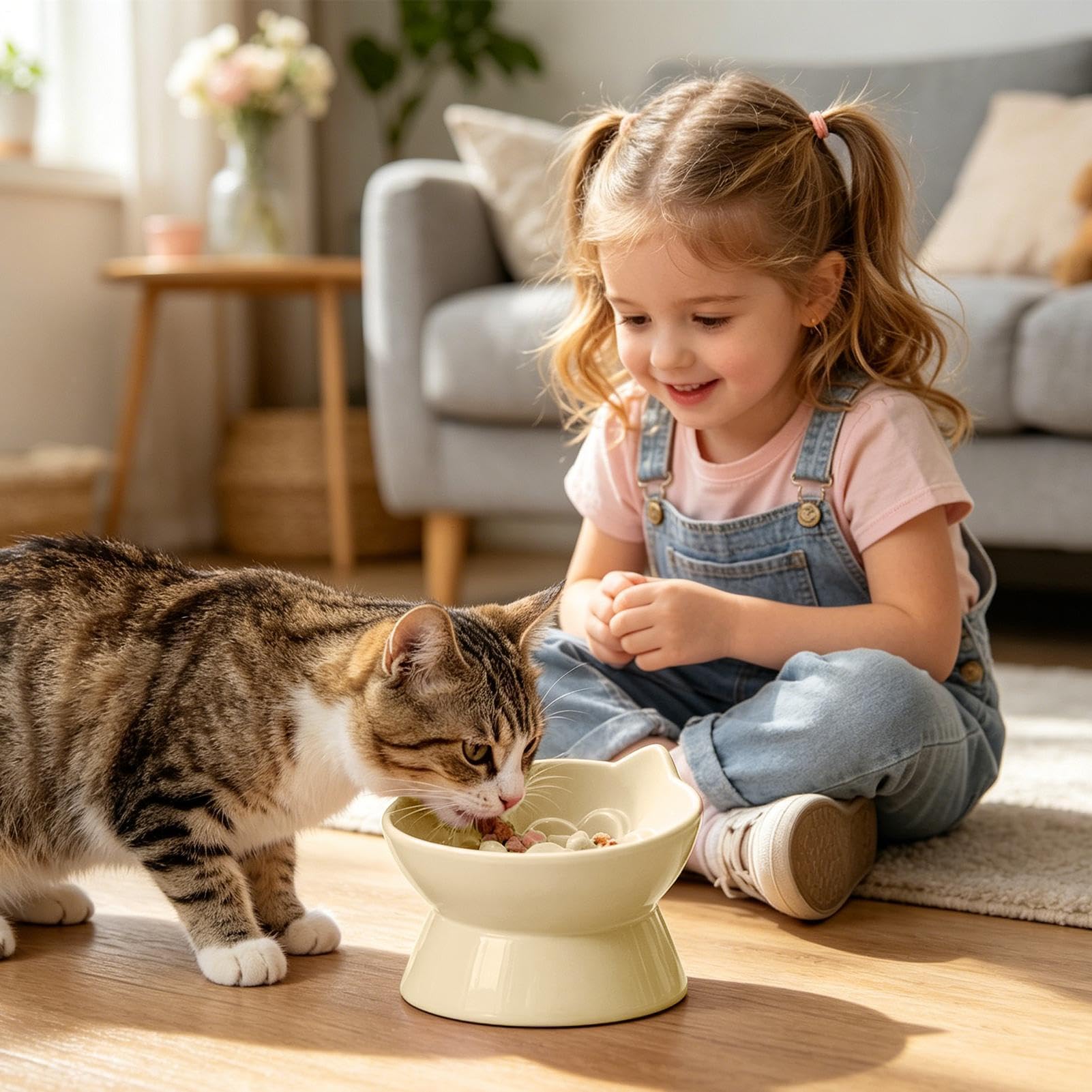 Gamelle Surélevée Pour Chat Distributeur De Nourriture Lente En Céramique | Bol Haut pour Nourriture des Chats Parfait Pour La Maison, La Cuisine, La Salle À Manger, Le Salon Et Le Patio.