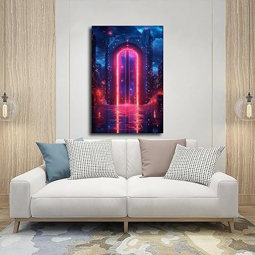 Miniatura 5 de Glowing Neon City Nightscape  Retro Cyberpunk Wall Decor for Living Room Poster Print for Teen Boys Room Wall Art Canvas Painting Print