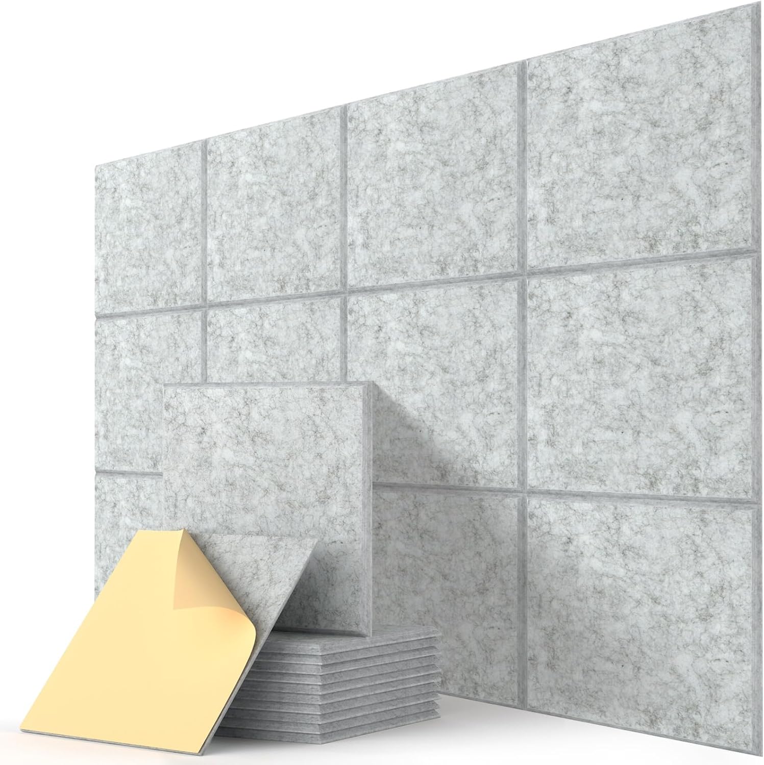 Square Acoustic Wall Panels, Sound Absorbing Panels for Walls, Ceiling, Doors, 12 Pack 12"x12"x0.5" Self Adhesive Decorative Grey Acoustic Tiles for Recording Studio, Office, Room, Home