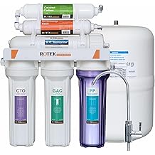 Rotek Water Systems Reverse Osmosis Water Filtration System, Under Sink 6-Stage ION RO Water Filter System, No Pump, Contains Leak Stop Valve, 100 GPD, Deioniization