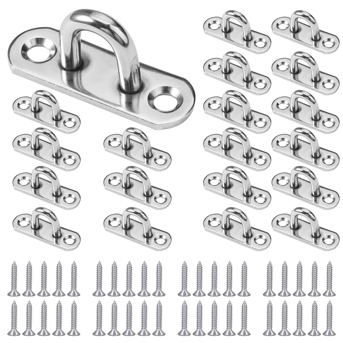 20 Pezzi M5 Piastra Ad Occhiello in Acciaio Inox, Placca Occhiello in 304 con Vite, Occhielli Inox a U, Robusta M5 Gancio per Piastra Oculare per Swing, Amaca, Aerial Yoga, Parasole, Appendere Oggetti