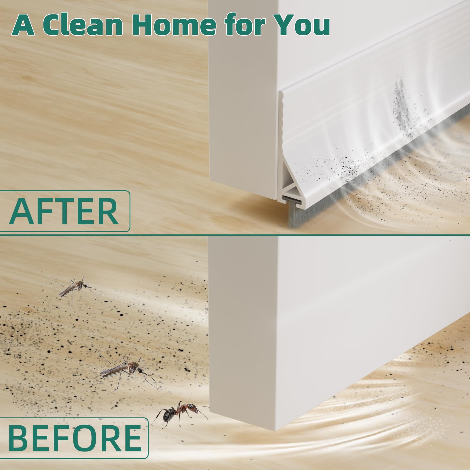Door Draft Stopper with Brush, 39" Door Sweep for Bottom of Door, Self Adhesive Weather Stripping for Bottom of Door, Under Door Seal Dust/Noise/Hot or Cold Air Insulation — Amazon image 4
